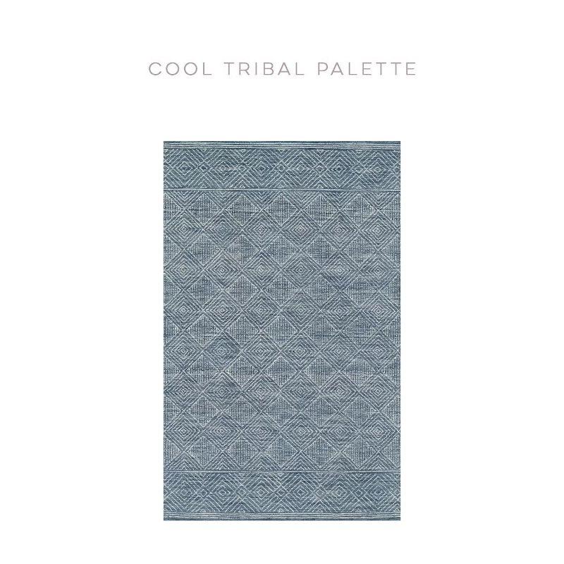 3'6"x5'6" Mallorca Evalyn Area Rug Denim - Momeni: Wool, Geometric, Bohemian, Handmade, Low Pile, Indoor Use
