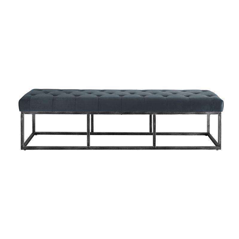 Danes Cobalt Blue Microfiber Tufted Bedroom Bench with Iron Legs