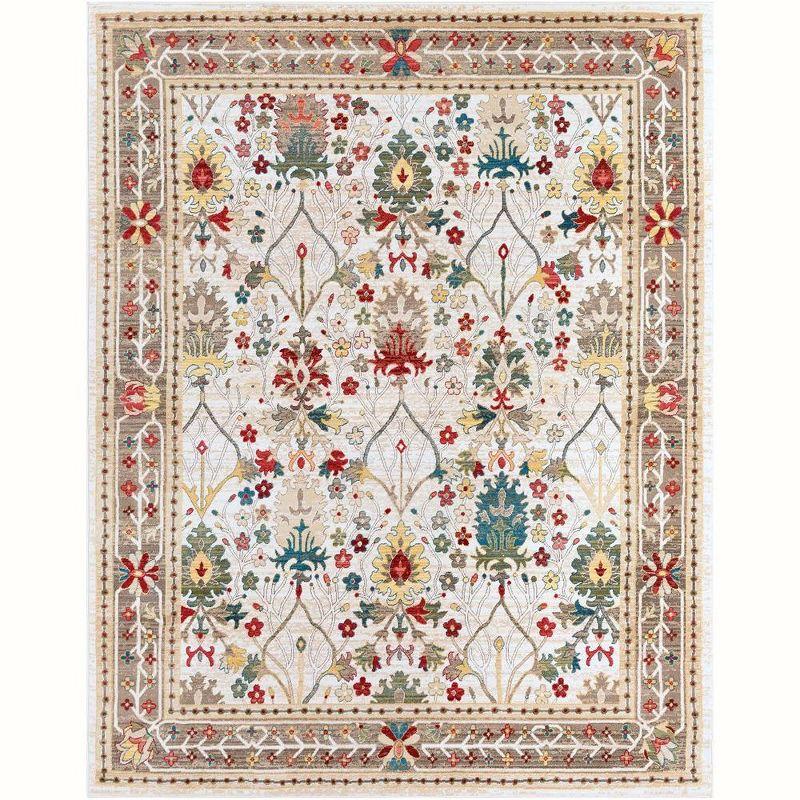 Aaden Hand-knotted Red and Beige Floral Rectangular Rug