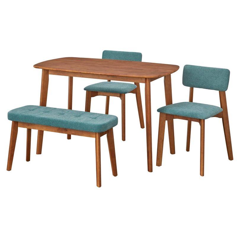 4pc Nettie Mid-Century Modern Dining Set with Bench Walnut/Teal - Buylateral