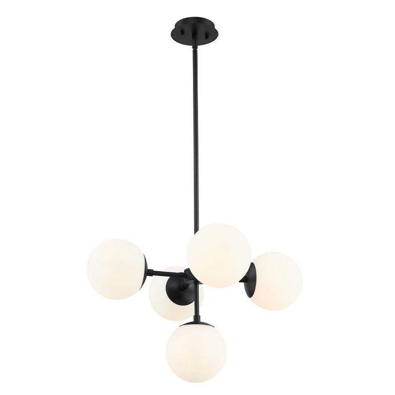 Matte Black Steel 5-Light Pendant with Opal Glass Globes