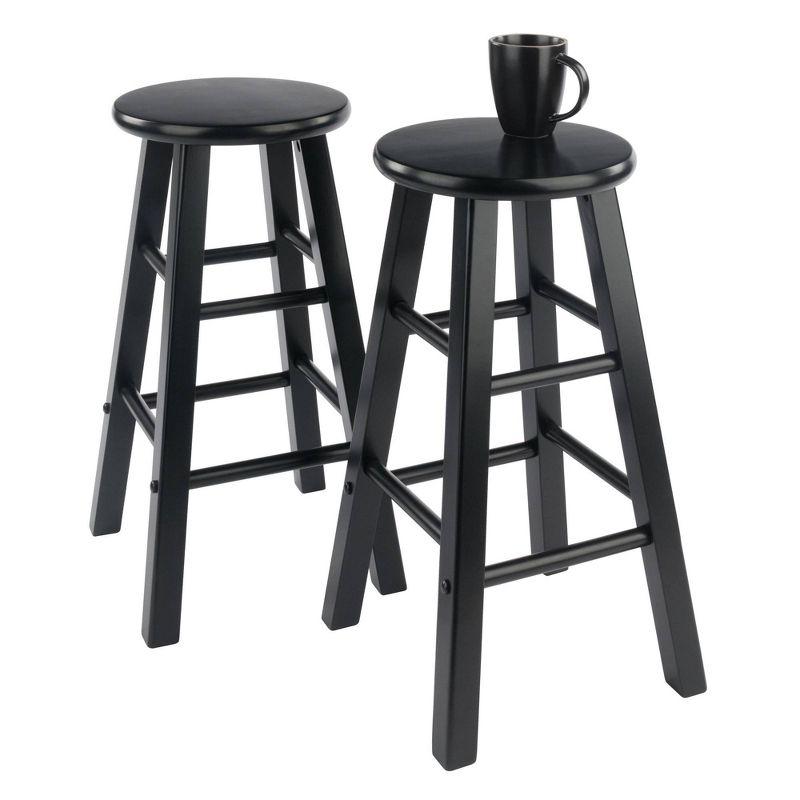 Winsome 2pc 24" Element Counter Height Barstools Black : Round Wood Frame, Non-Upholstered, Fixed Seat Height