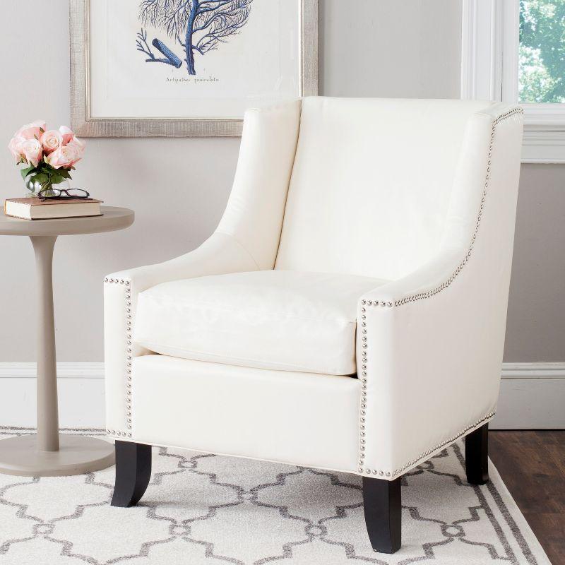 Contemporary White Faux Leather Arm Chair with Silver Nailhead Trim
