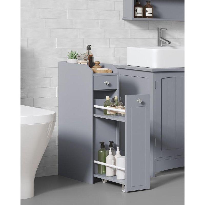 Dove Gray Slim Bathroom Storage Cabinet with Slide Out Drawers