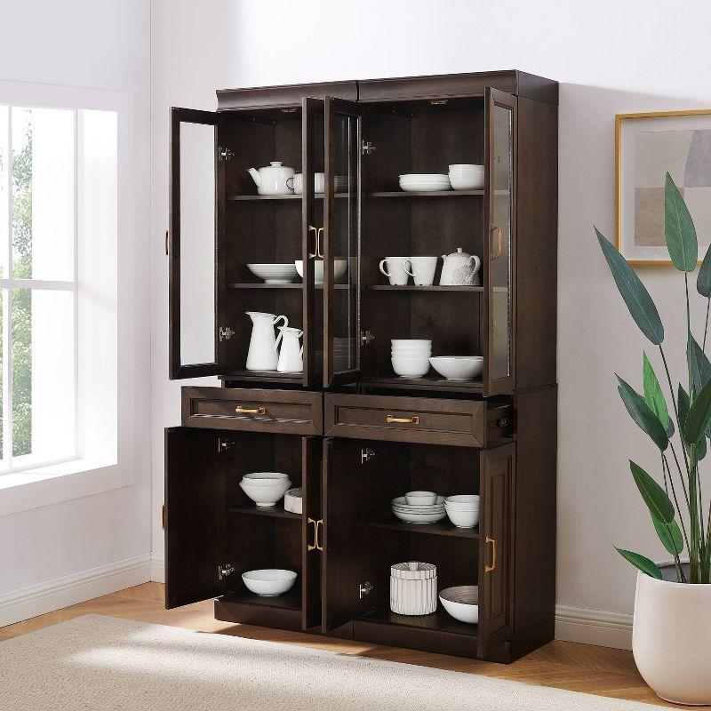 Crosley 78" Stanton 2pc Glass Door Kitchen Storage Pantry Cabinet Set Coffee: Traditional Style, MDF Wood Veneer, 10 Shelves