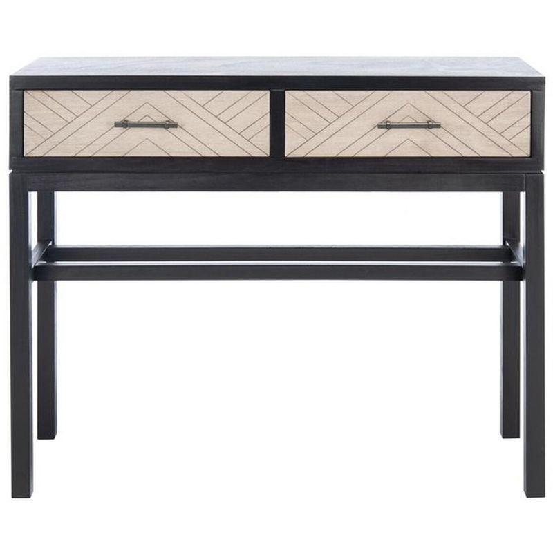 Modern Black and Greige Chevron Console Table with Storage