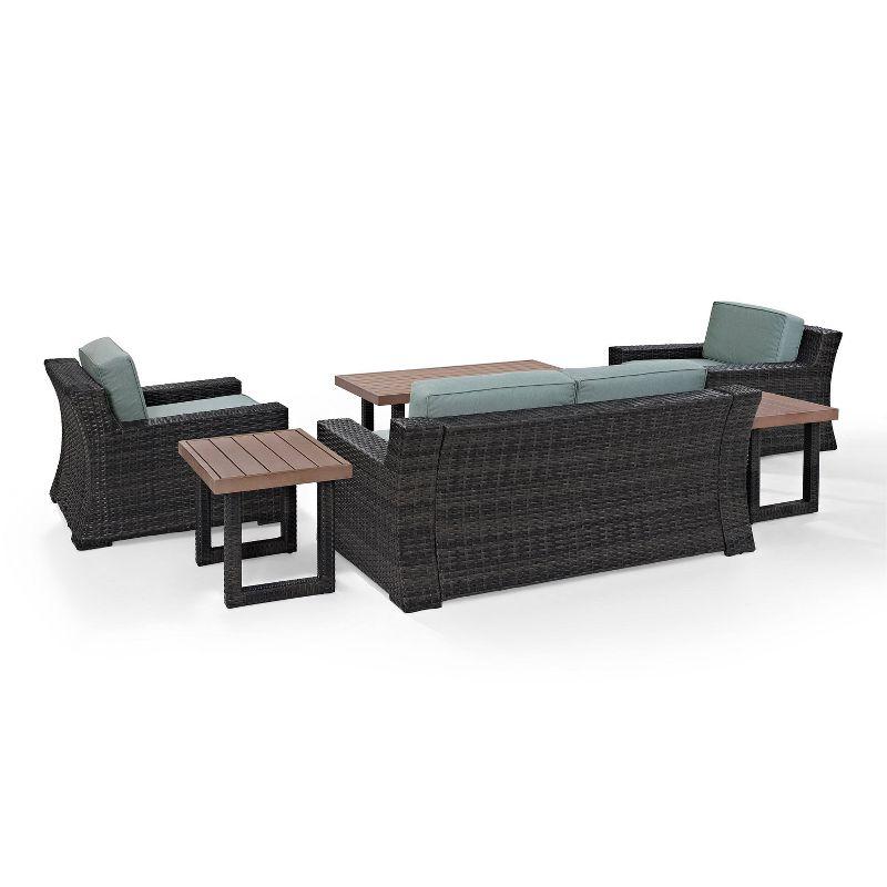 Beaufort 6pc Outdoor Wicker Conversation Set - Mist - Crosley: Steel Frame, Weather-Resistant, UV-Resistant, with Polyester Foam Cushions