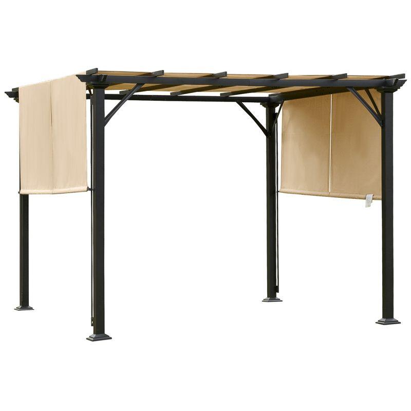 Beige and Black Metal Outdoor Retractable Pergola Canopy