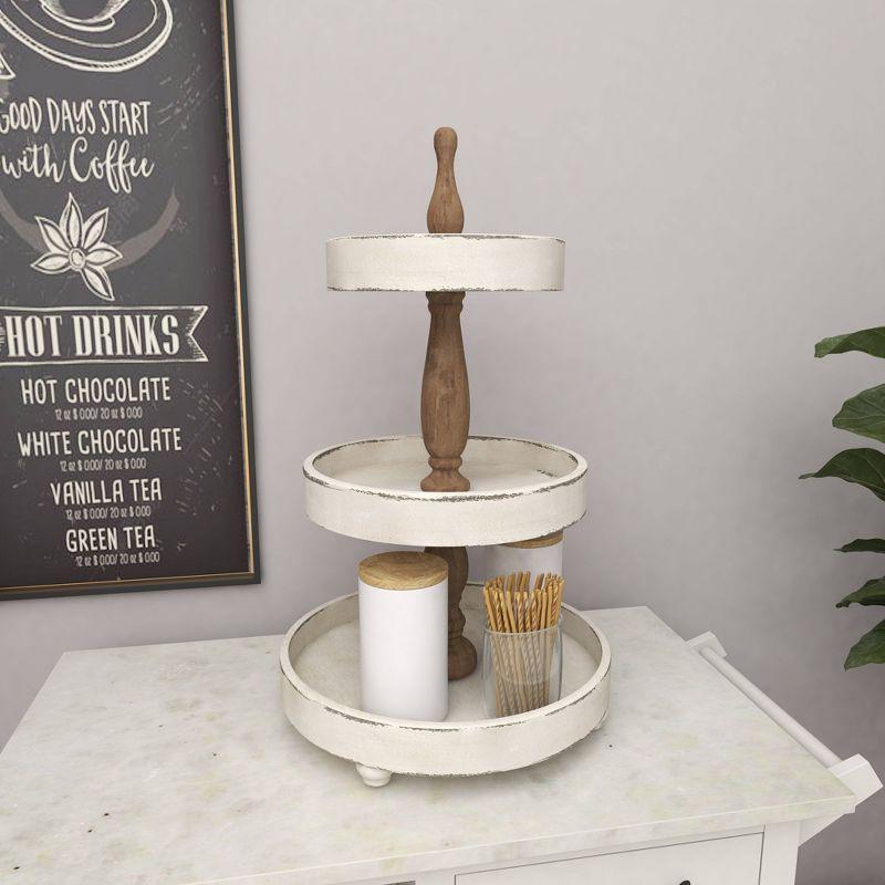 3 Tier Round Distressed Natural Wood Farmhouse Style Serving Trays - Olivia & May