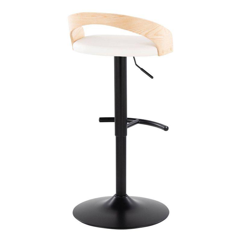 White Adjustable Swivel Barstools with Wood Backrest, Set of 2