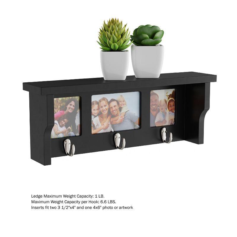 Black Wall Shelf with Picture Collage and Hooks