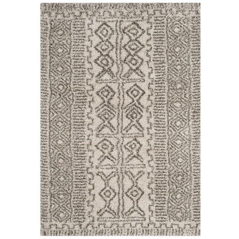 Ivory and Gray High Pile Shag Rectangle Rug