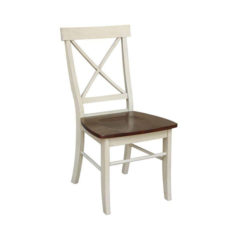 Set of 2 X Back Chairs with Solid Wood Seats Antiqued Almond/Espresso - International Concepts: Hardwood High Back Dining Furniture