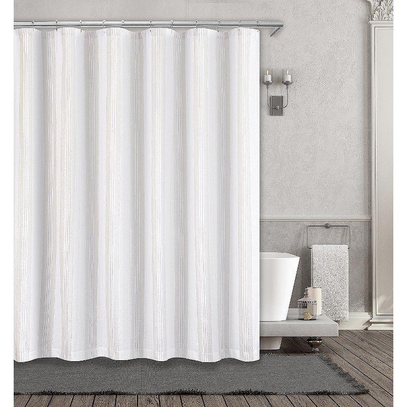 Kate Aurora Nautical Hampton Stripe Cotton Fabric Shower Curtain - 70 in. W x 72 in. L - Taupe