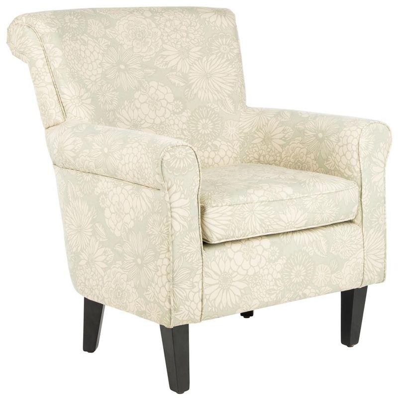 Ivory Floral Wood Accent Arm Chair