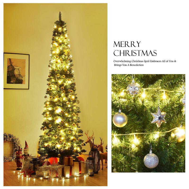 Costway 9Ft PVC Artificial Pencil Christmas Tree Slim Stand Green