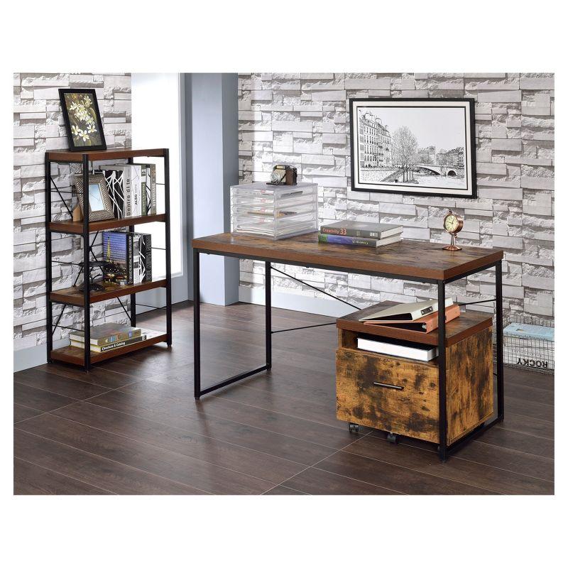 47'' Oak and Black Metal Industrial Writing Desk