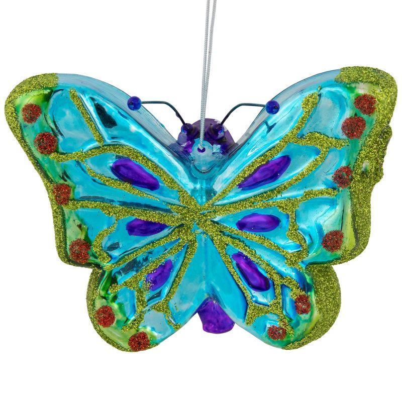 Northlight 4.5" Blue and Pink Butterfly Glass Christmas Ornament
