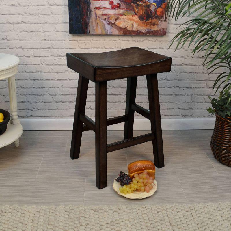 Espresso Solid Wood 28" Saddle Style Backless Counter Stool