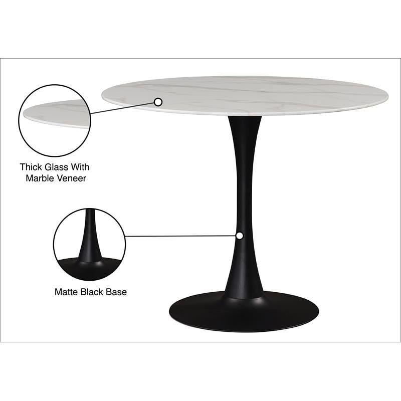 Tulip Round Faux Marble Dining Table with Matte Black Base-Meridian Furniture