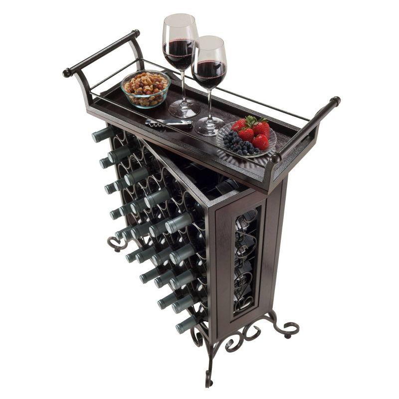 Silvano Dark Bronze Metal and Wood Wine Rack with Removable Tray