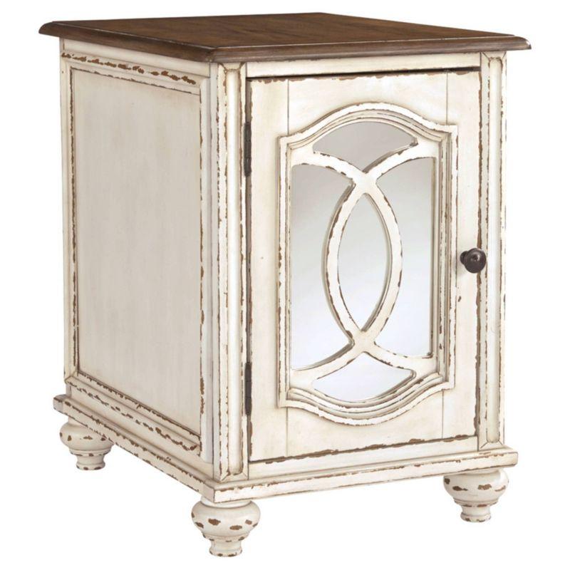 Antiqued Two-Tone Mirrored Cottage End Table with Storage