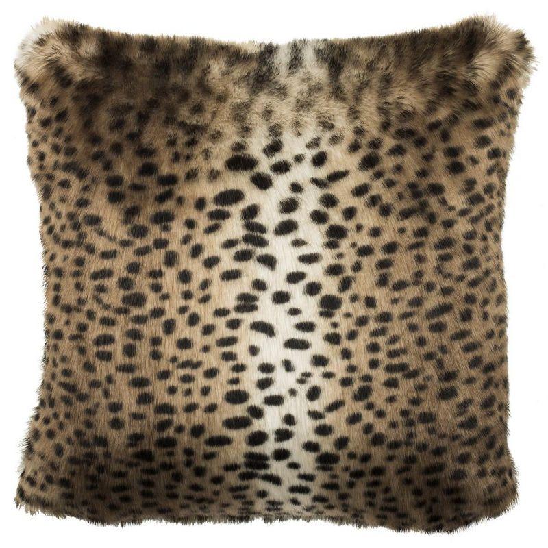 20'' Brown Faux Leopard Feather Throw Pillow