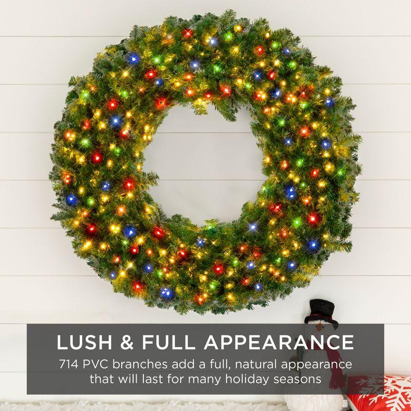 Best Choice Products Artificial Pre-Lit Fir Christmas Wreath Decoration w/ Multicolor Lights, Tips