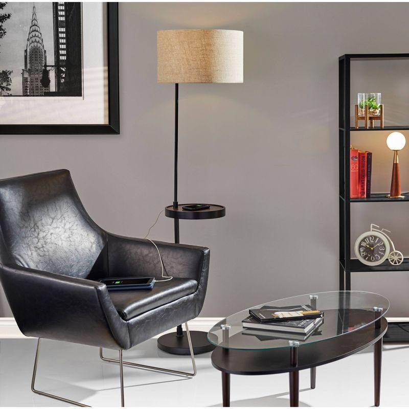 63.5" Oliver Charge Shelf Floor Lamp Black - Adesso: Modern ETL Listed with Linen Shade