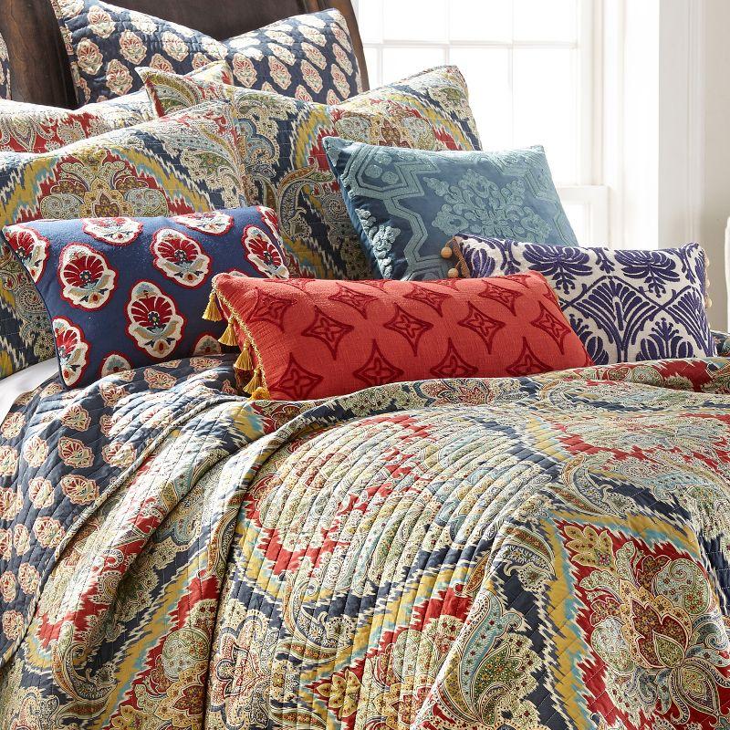 Twin Blue Cotton Reversible Boho-Chic Quilt Set