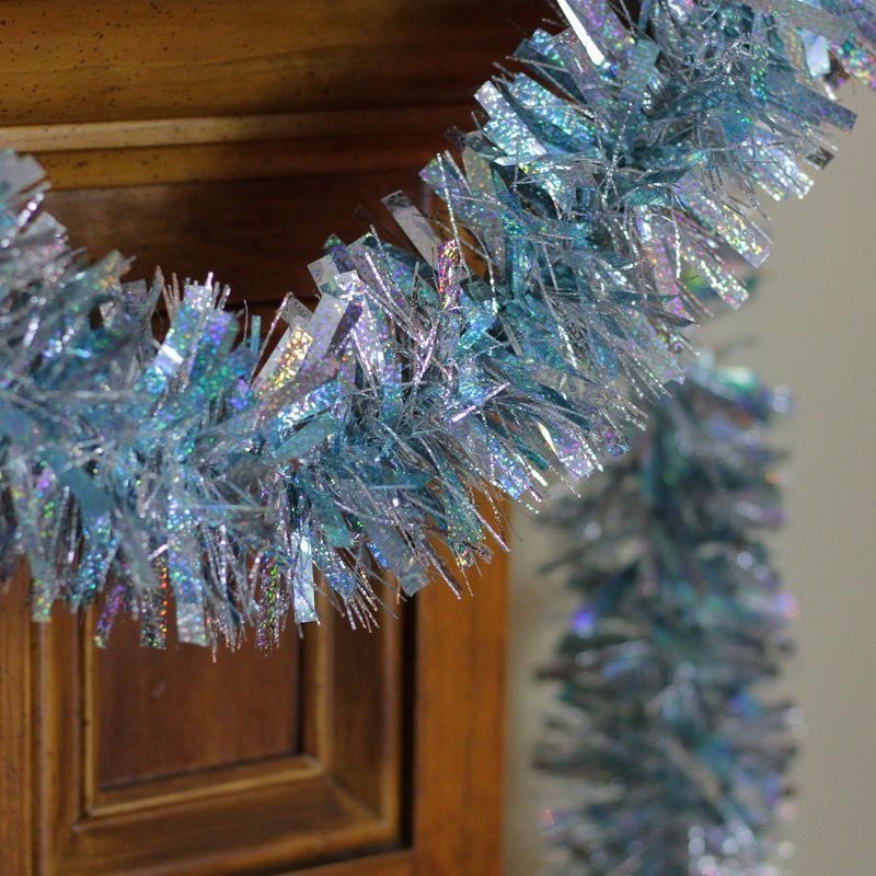 Northlight 12' x 4" Unlit Silver/Icy Blue Wide Cut Shiny Tinsel Christmas Garland