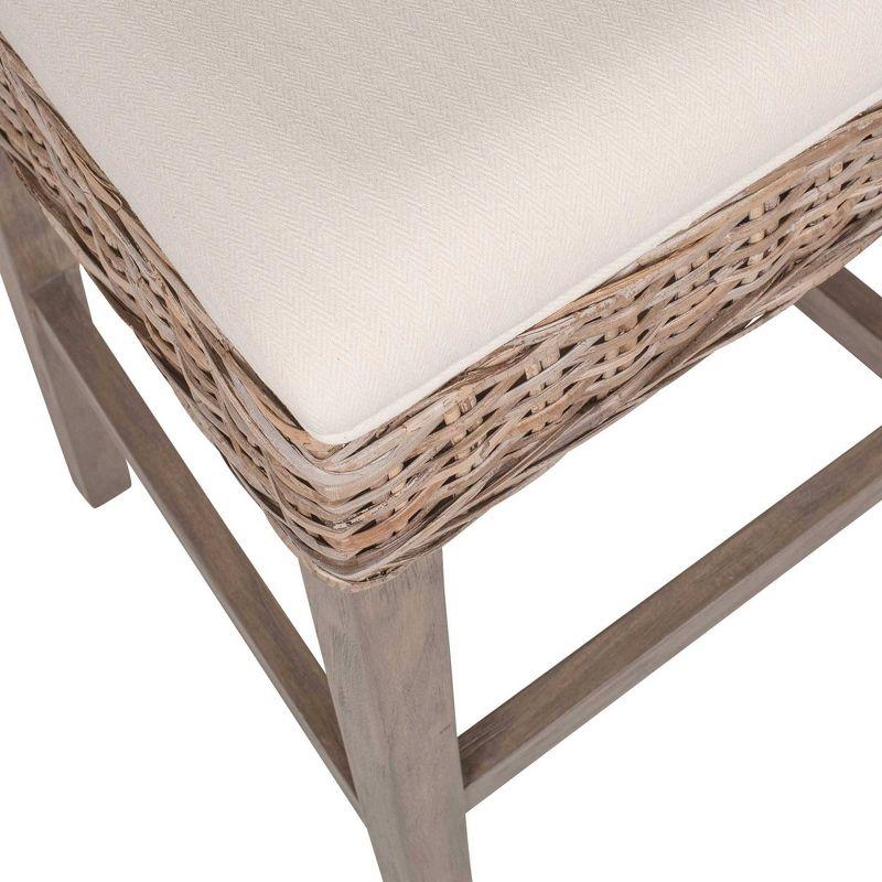 East at Main Durham Rattan Counter Height Barstool with Upholstered Seat and Wood Base Tan: Cotton, No Assembly Required