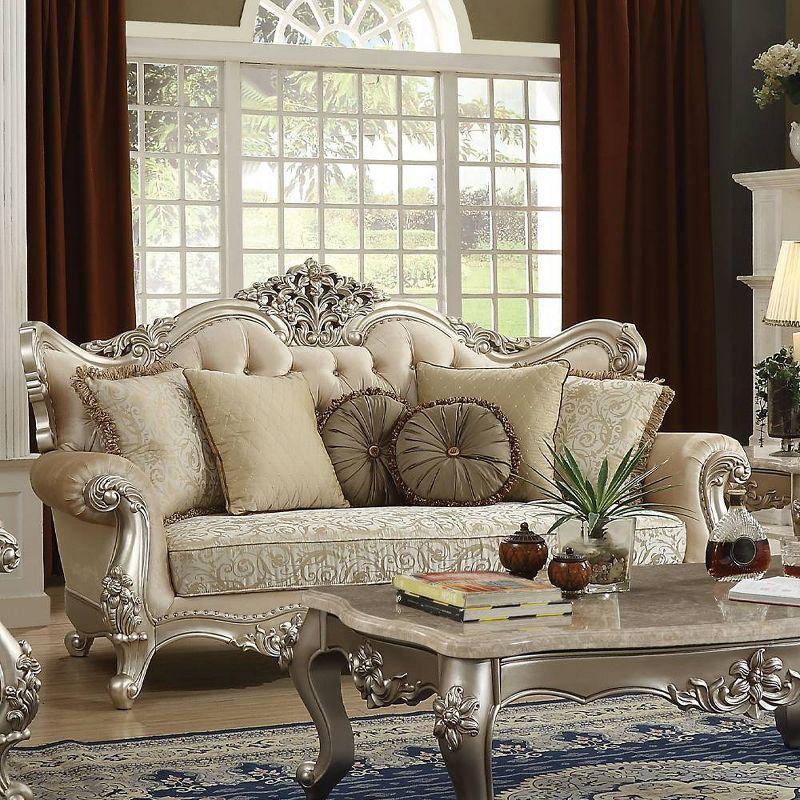 88" Bentley Sofa Fabric/Champagne - Acme Furniture: Victorian-Inspired, Tufted, Rolled Arms