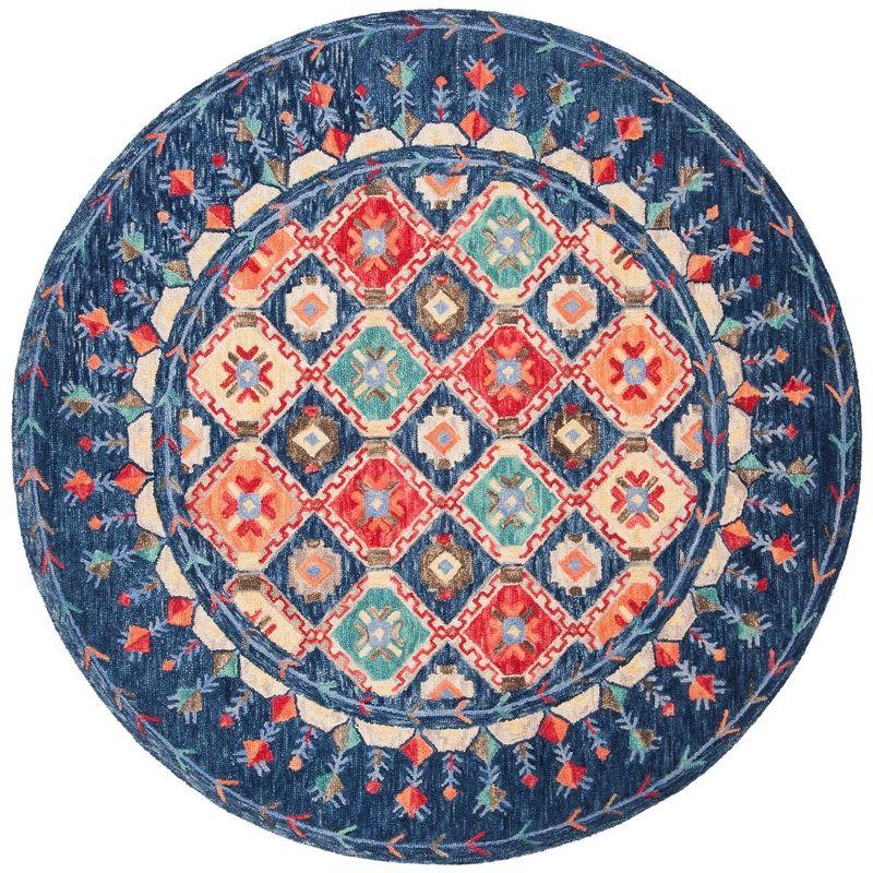 Aspen APN515 Hand Tufted Area Rug - Navy/Orange - 5' round - Safavieh.