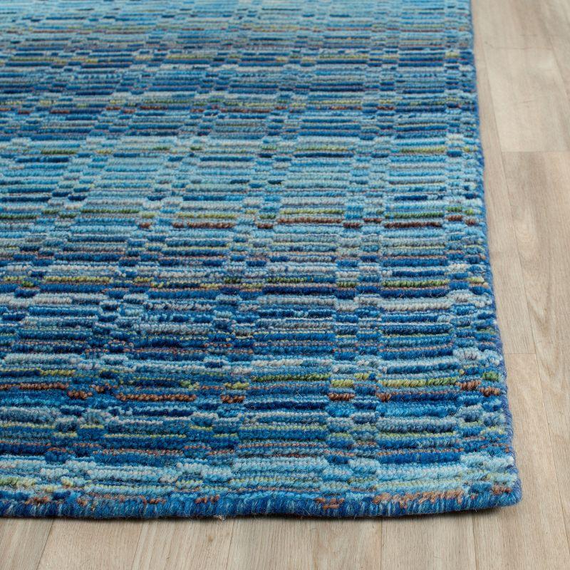 Hand-Knotted Blue Wool Round Striped Area Rug