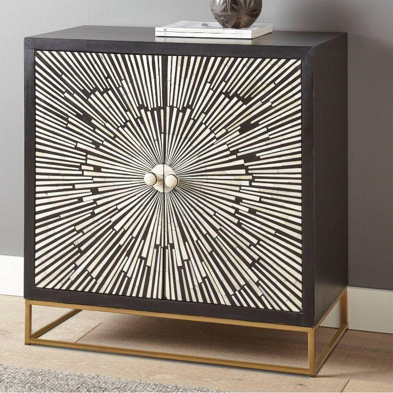 Steve Silver Co. 2 Doors Amika Sunburst Accent Cabinet Black/White: Modern Luxury Storage, Glossy Finish, No Assembly Required