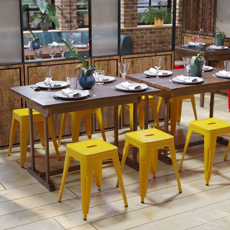 Yellow Stackable Metal Bistro Stools, Set of 4