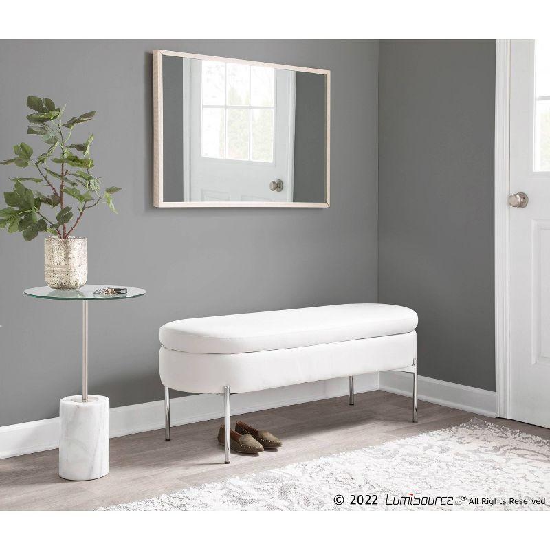 48" Chloe PU Leather Storage Bench with Lid, Chrome Base - LumiSource: Sleek Flip-Top, Roomy Interior