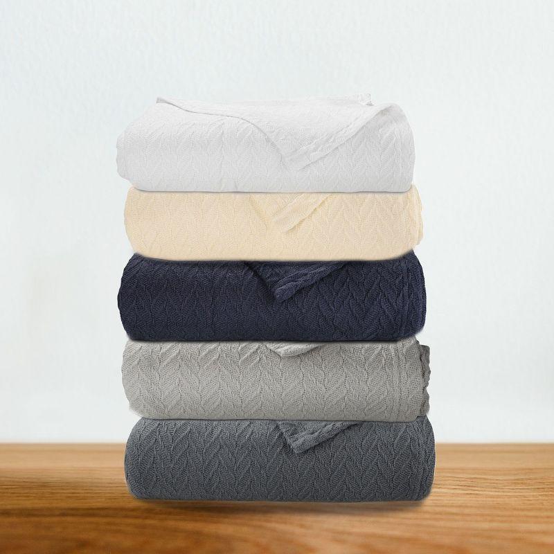 Bed Blanket | Soft 100% Cotton | Herringbone Design | All-Season Thermal Layering by California Design Den - Ivory, King (106" x 94")