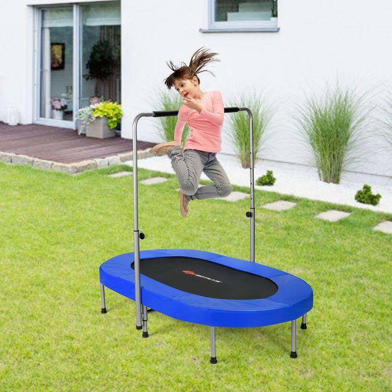 Costway Foldable Trampoline Double Mini Kids Fitness Rebounder w/ Adjustable Handle Red\Blue