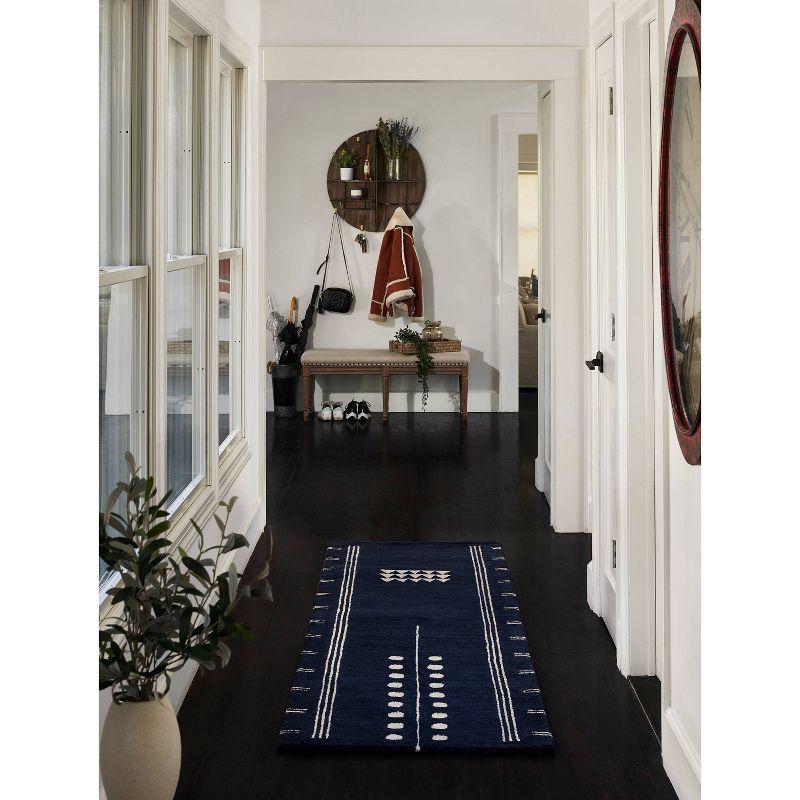 Navy and Beige Hand-Tufted Wool Runner Rug 2'6" x 8'