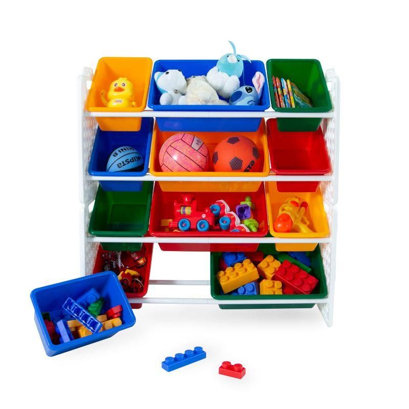 UNiPLAY Toy Organizer With Removable Storage Bins, Multi-Bin Organizer for Books, Building Blocks, School Materials, Toys with Baseplate Board Frame