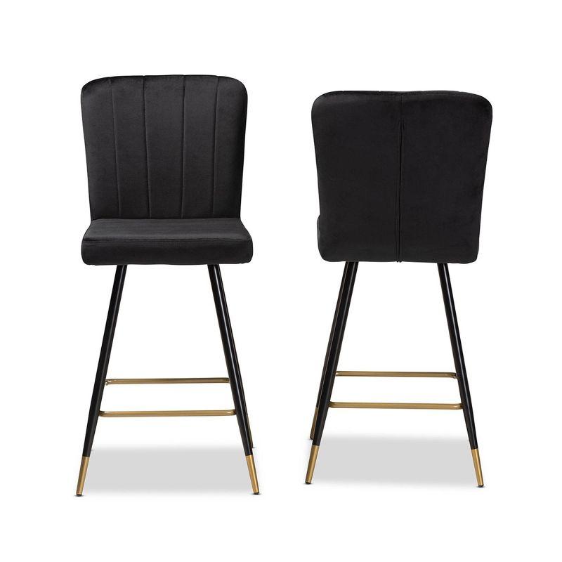 Preston Adjustable Black Velvet and Gold-Tone Metal Bar Stool Set