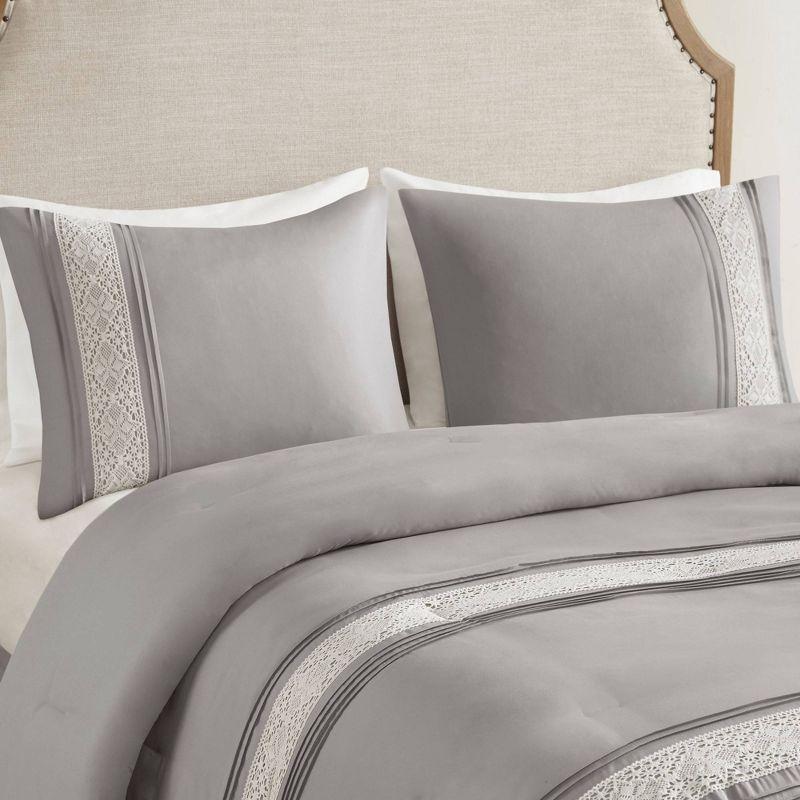 Gray Queen Microfiber 7-Piece Comforter Set with Decorative Crochet