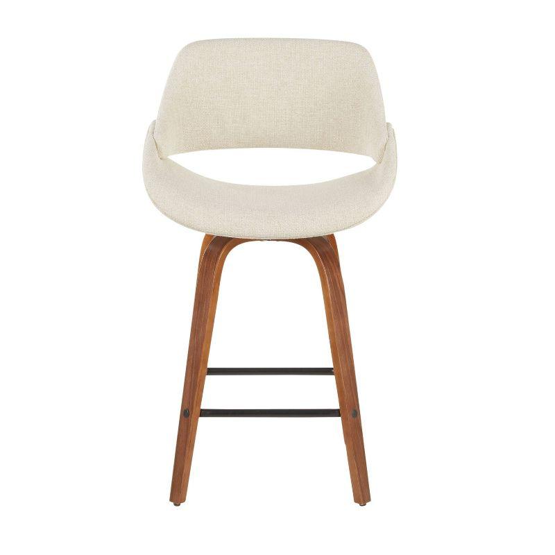 Set of 2 Fabrico Mid-Century Modern Counter Height Barstools Cream - LumiSource: Walnut Swivel Legs, Polyester Upholstery