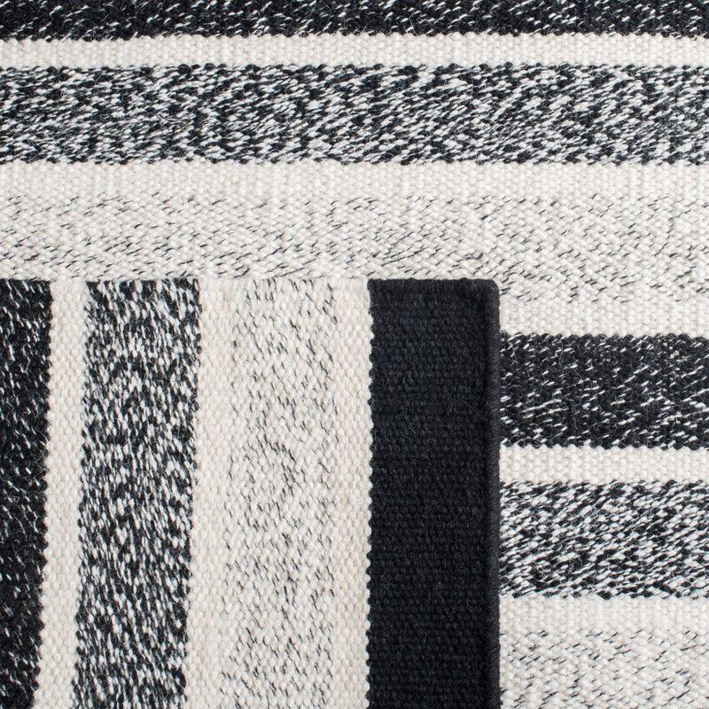 Bohemian Black and Ivory Stripe Handwoven Wool Rug