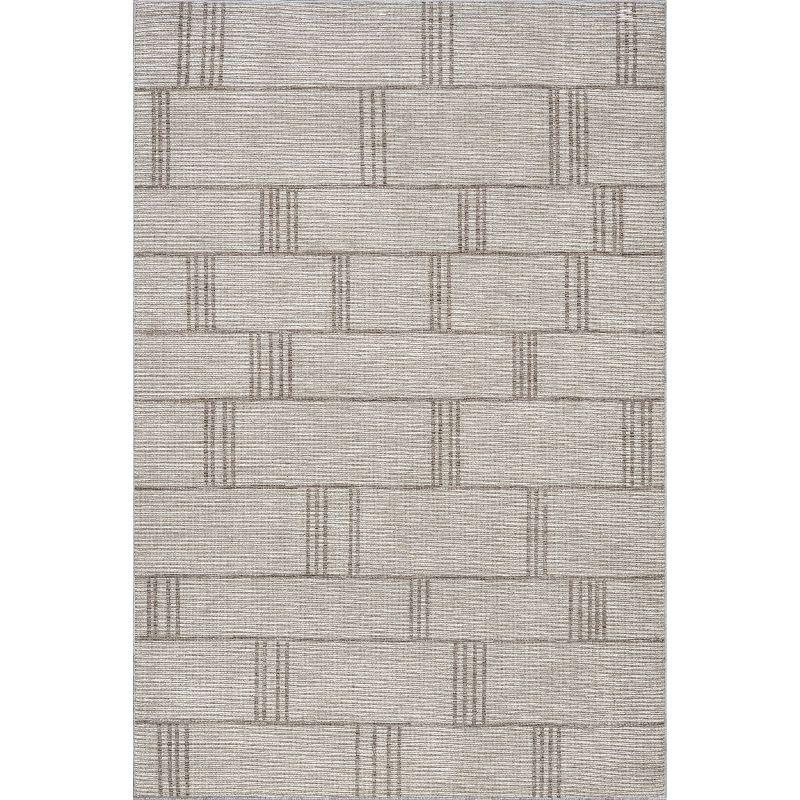 Beige Geometric Machine Washable Stain-Resistant Area Rug