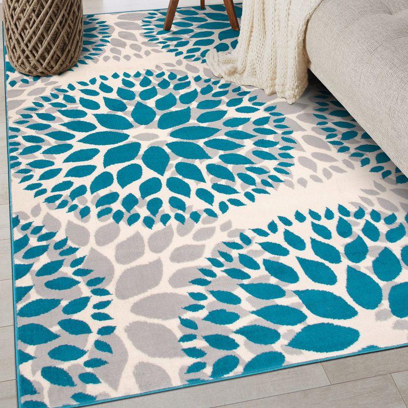 World Rug Gallery Modern Floral Circles Blue 3'1" x 5' Area Rug