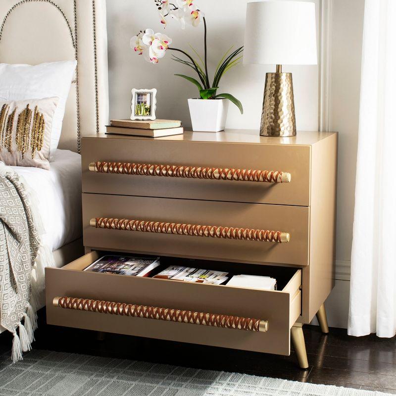 Raquel 3 Drawer Chest - Taupe/Gold/Brown Faux Leather - Safavieh.