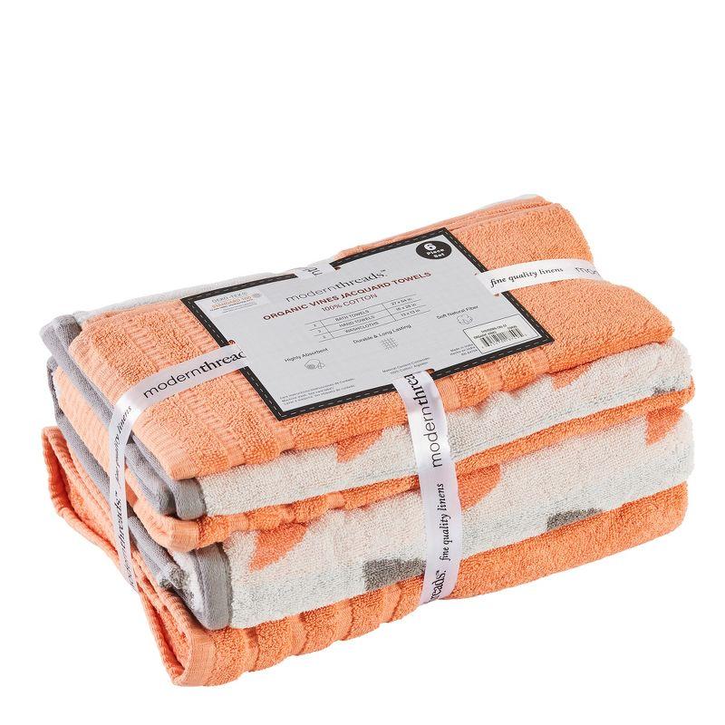 Coral and White Organic Cotton 6-Piece Towel Set